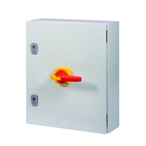 DMV-250/3/SE5/P-R Switch-disconnector, DMV, 250 A, 3 pole, Emergency switching off function, With red rotary handle and yellow locking ring, in steel enclosure, 9 mm co image 2