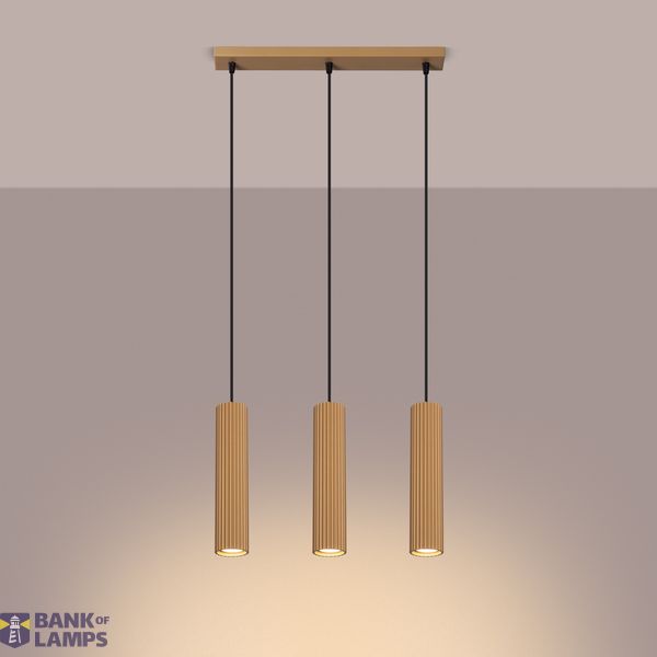 STYLISH GOLD HANGING LAMP WITH THREE GOLD LAMPSHADES, KARBON SERIES, ABOVE THE TABLE image 8