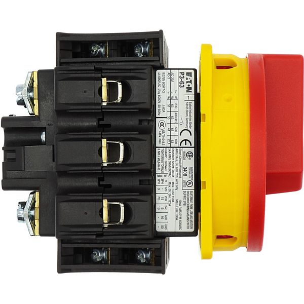 P3-63/EA/SVB/2HI11 Main switch, P3, 63 A, flush mounting, 3 pole, 2 N/O, 2 N/C, Emergency switching off function, With red rotary handle and yellow locking ring image 24