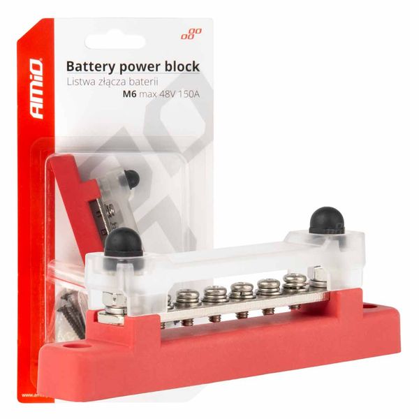 Ground distribution block plus bus bar M6 12V - 48V 150A AMIO-03810 image 1