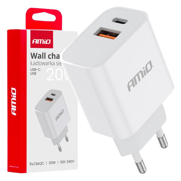 Wall charger PCH PRO-09 USB+USB-C 20W Quick Charge 230V image 1