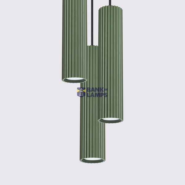 HANGING LAMP CYLINDRICAL GREEN LAMPSHADES WITH ELEGANT CARBON GROOVING 3XGU10 image 10