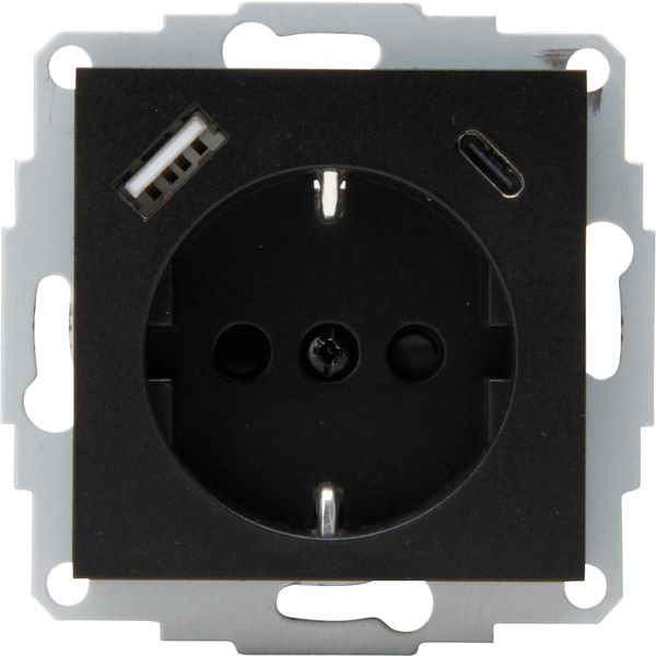Socket outlet, 1-fold, 2xUSB A/C HK07 black matt image 1