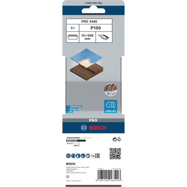 3-piece X440 sanding belt set 75 x 508 mm, 100 image 3