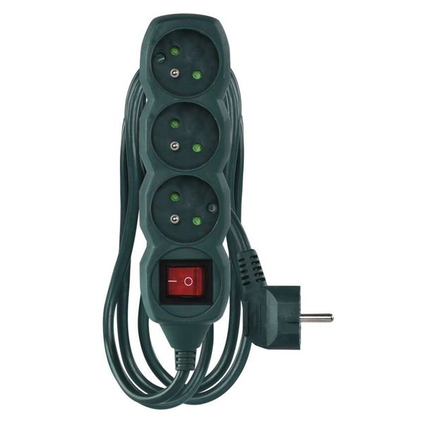 Extension Cord 3 m / 3 sockets / switch / green / PVC / 1.5 mm2 image 1