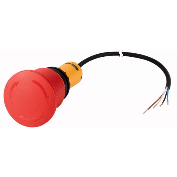 C22-PVT45P-K11-P62 Emergency stop/emergency switching off pushbutton, Palm-tree shape, 45 mm, Turn-to-release function, 1 NC, 1 N/O, Cable (black) with non-terminated en image 1