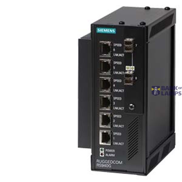 6GK6094-0GS21-0BA0-Z A01 RUGGEDCOM RS940G is an industrially hardened, fully managed Ethernet switch providing 6 or 8 ports of Gigabit Ethernet. 6 10/100/1000BaseTX triple speed copper image 1