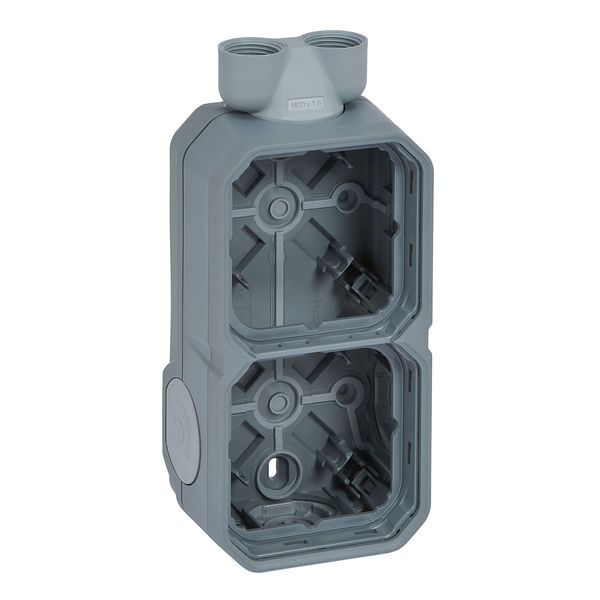 PLEXO 2 GANG BOX VERTICAL WITH CABLE GLAND ISO20 - GREY image 1