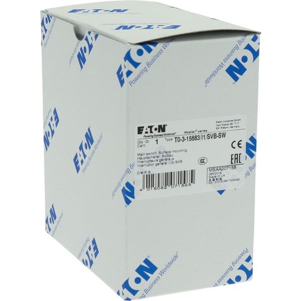 T0-3-15683/I1/SVB-SW Main switch, T0, 20 A, surface mounting, 3 contact unit(s), 3 pole, 2 N/O, 1 N/C, STOP function, With black rotary handle and locking ring, Lockable i image 8