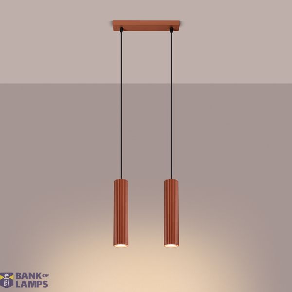 HANGING LAMP WITH TWO HANGINGS, RED LAMPSHADES, CARBON SERIES image 6