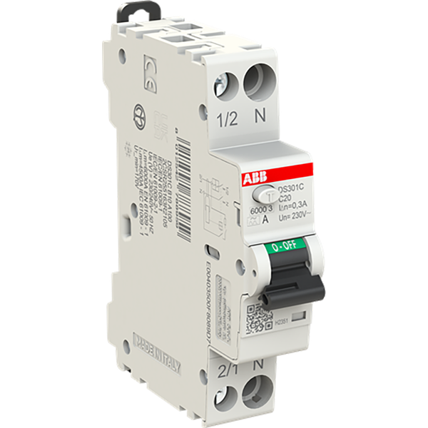 Residual current circuit breaker 1P+N, C Char, 20A, 300ma, 6ka image 1