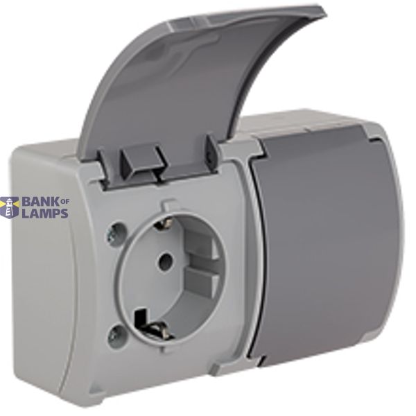 VG-2 Koala Double Socket 2x2P+Z SCHUKO surface mounted IP44 gray graphite flap VG 182-08 image 1