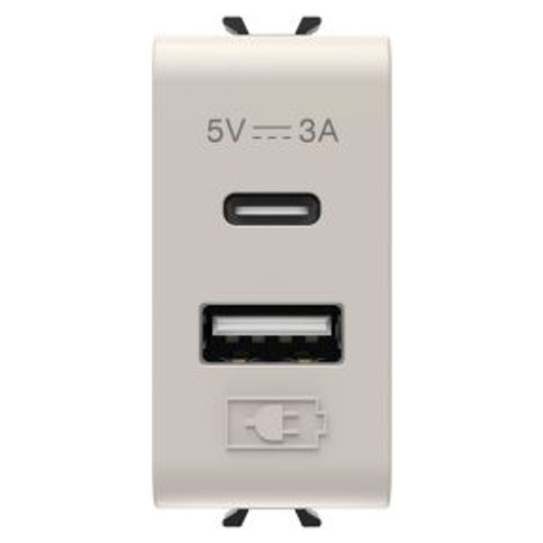 USB CHARGER - A+C TYPE - 3A - SATIN NATURAL BEIGE- 1 MODULE - CHORUSMART image 1