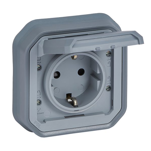 PLEXO GERMAN STANDARD SOCKET OUTLET WITH SCREW TERMINALS - GREY - FLUSH image 1