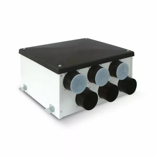Distribution plenum in galvanised steel with acoustic lining - 1 inlet d125mm and 6 rear outlets d75/63mm image 1
