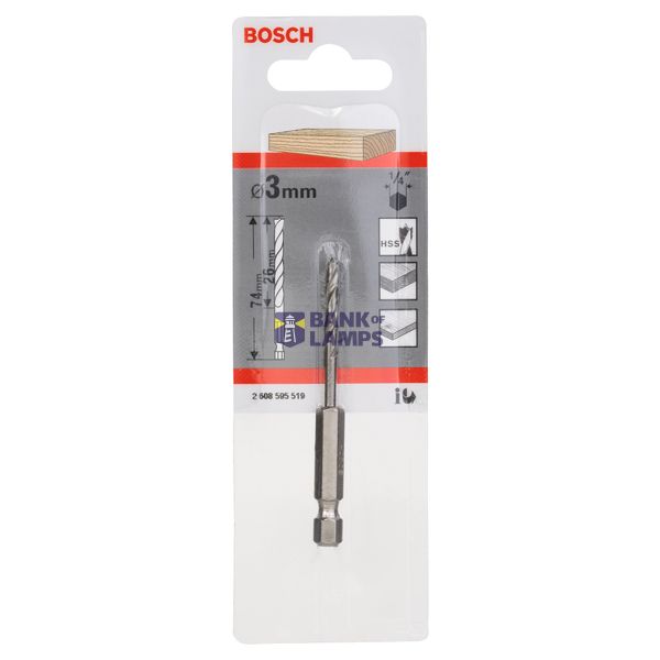 Brad point drill bit, 1/4" hex shank 3 x 33 x 74 mm image 2