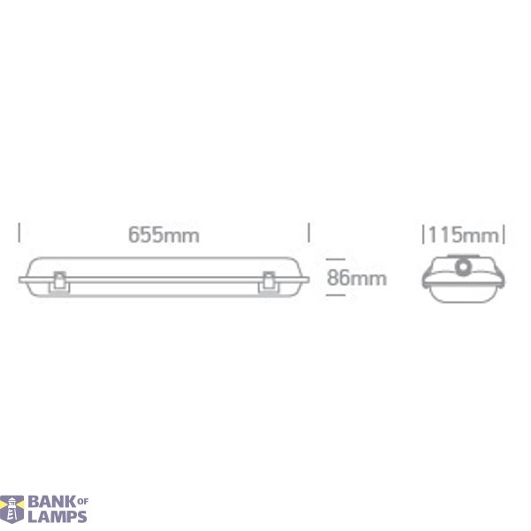 IP65 FOR 2xT8 LED TUBE 600mm PC/PC image 2