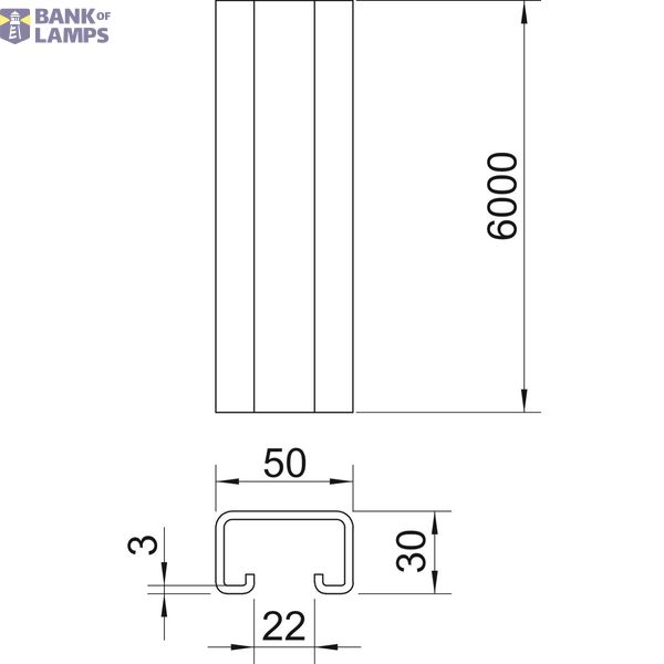 Profile rail unperforated, slot 22mm 6000x50x30 Steel Hot-dip galvanis image 2