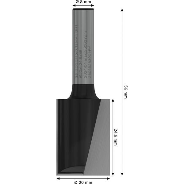 Straight bit, 8 mm, D1 20 mm, L 24.6 mm, G 56 mm image 3