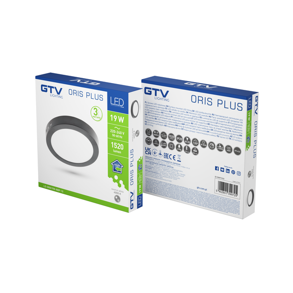 LED luminaire ORIS PLUS, 19 W, 1520 lm, IP20, AC220-240V, 120°, 4000K, surface-mounted, black image 3