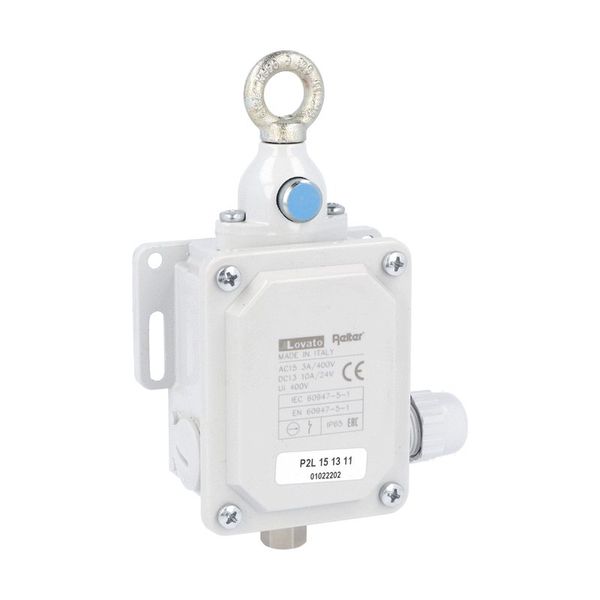 Rope-pull lever limit switch for emergency stopping, ISO 13850 compliant, with RESET button. Contacts 2NO+2NC. 120N operating force image 1