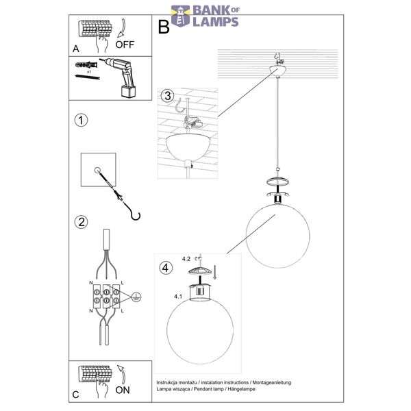 HANGING LAMP UGO 40 GOLD E27 1X60W IP20 image 6