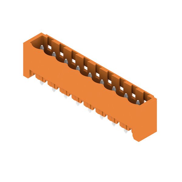 PCB plug-in connector, male header, closed side, THT solder connection, 5.08 mm, Number of poles: 9, 180°, Solder pin length (l): 3.2 mm, tinned, orange, Box image 3