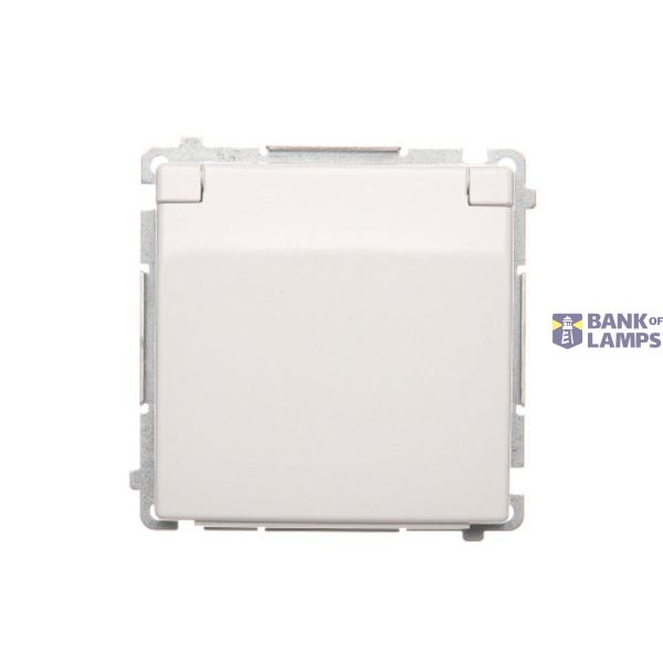 IP44 single socket outlet with shutters - same color flap&frame, white, 16A image 1