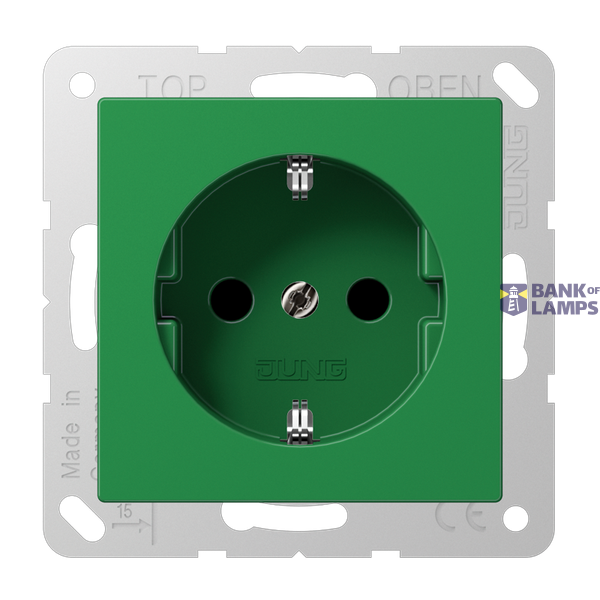 SCHUKO socket, 16 A 250 V ~, integrated increased contact protection, SAFETY+, antibacterial duroplast, AS series, green (for SV) image 1