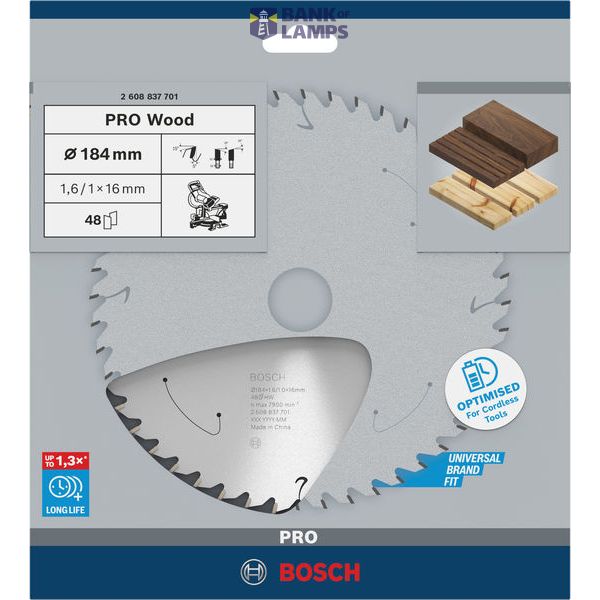 Standard for Wood Circular Saw Blade for Cordless Saws 184x1.6/1x16 T48 image 1