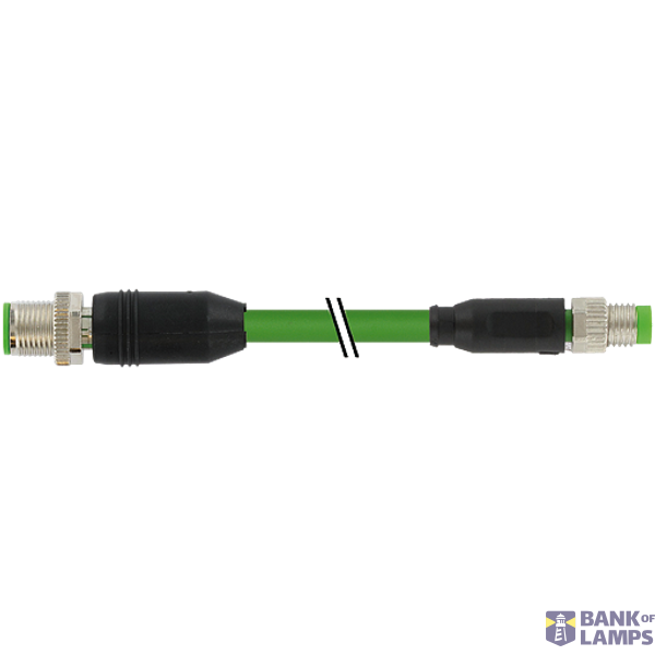 M12 male 0° D-cod. / M8 male 0° A-cod. shielded PUR 1x4xAWG26 gn 16.0m image 2