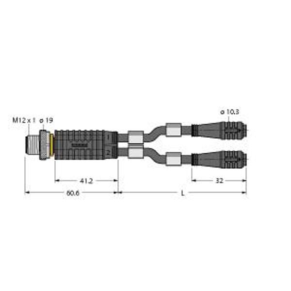 2-Way Splitter Y-Splitter with Cable, Male M12 × 1 - 2x Female Ø 8 mm (Pull-Off protection)   VBRS4.4-2PKG3Z-0.6/0.6/TXL image 1