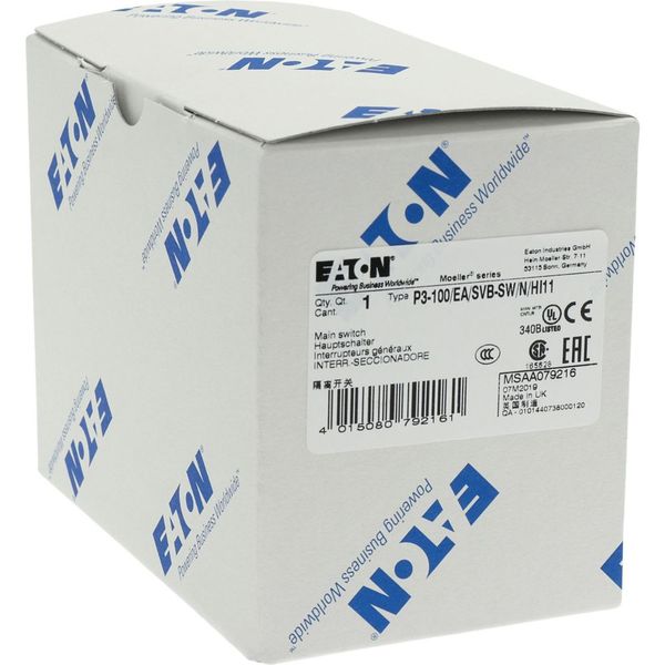 P3-100/EA/SVB-SW/N/HI11 Main switch, P3, 100 A, flush mounting, 3 pole + N, 1 N/O, 1 N/C, STOP function, With black rotary handle and locking ring, Lockable in the 0 (Off) po image 26