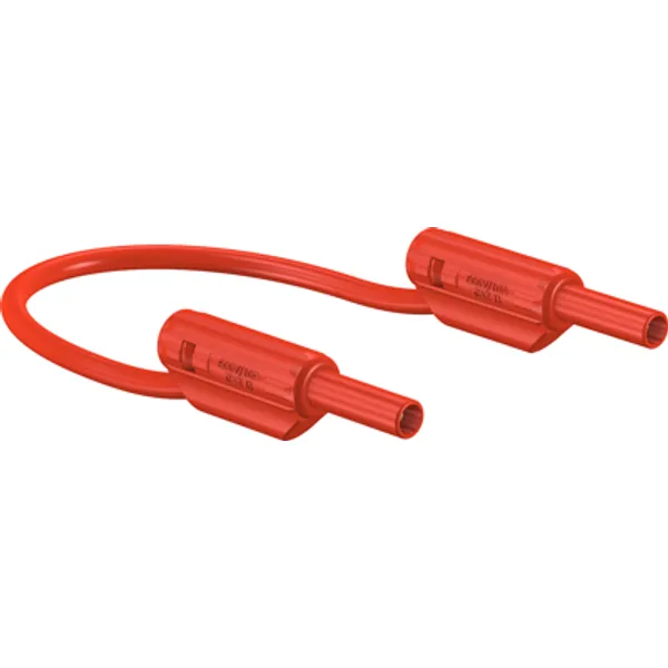 Measuring lead with (2 mm plug, spring-loaded, straight) to (2 mm plug, spring-loaded, straight), 300 mm, red, PVC, 0.5 mm², CAT II, 65.9179-03022 image 1