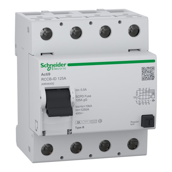 Residual current circuit breaker (RCCB), Acti9 RCCB-ID, 4P, 125A, B type, 500mA image 1