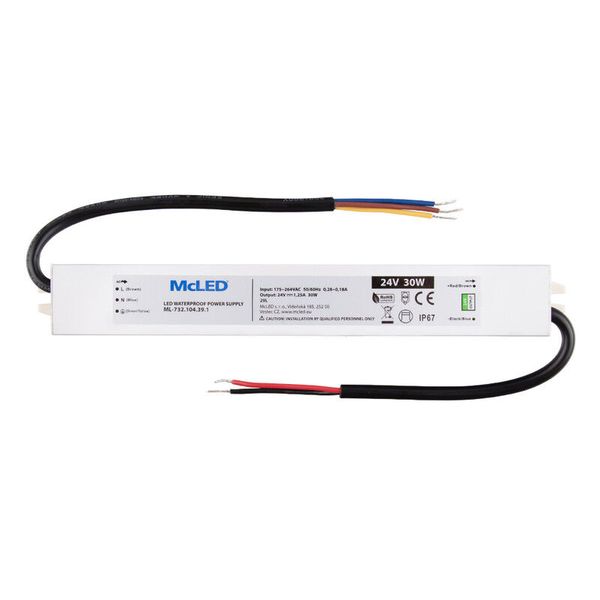 LED power supply 30W, DC24V/1.25A, IP67 image 1