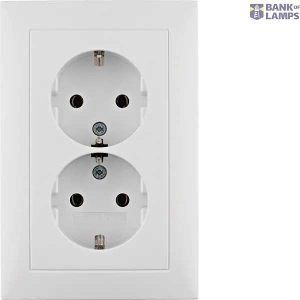 Double socket, SCHUKO with frame, 16 A, 250 V~, screwless. clamps, Berker S.1, white, mat image 1