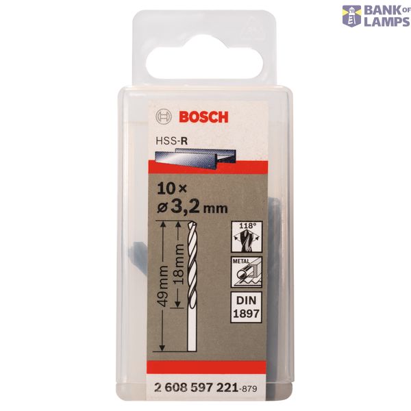 Stub drill bits, HSS-R, DIN 1897 3,2 x 18 x 49 mm 10 pcs. image 2