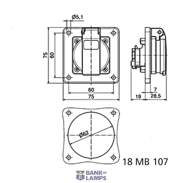 Schuko ICD 16A 2P+Ra 250V IP54 75x75 Zw QC Ni image 3