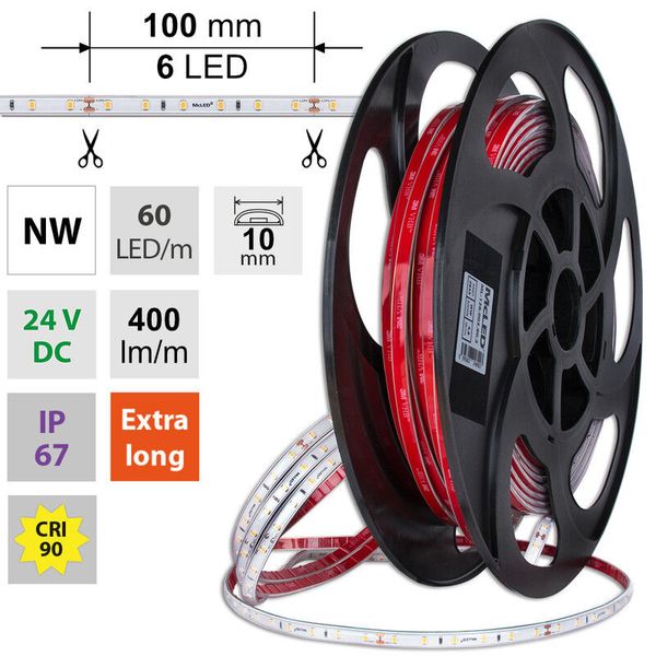 LED strip SMD2835 NW, 60LED/m, 4,8W/m, DC 24V, 400lm/m, CRI90, IP67, 10mm, 50m image 1