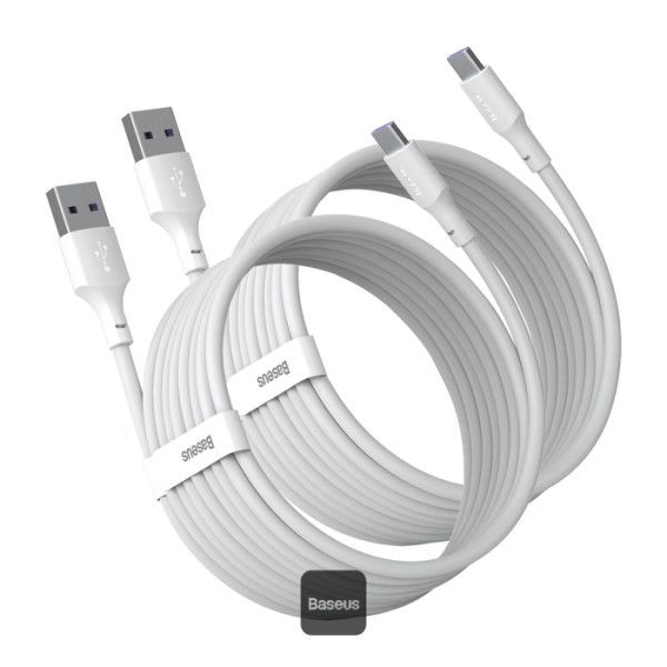 Cable USB A Plug - USB C Plug 1.5m 40W 5A QC3.0 PD, White (2 pcs) image 1