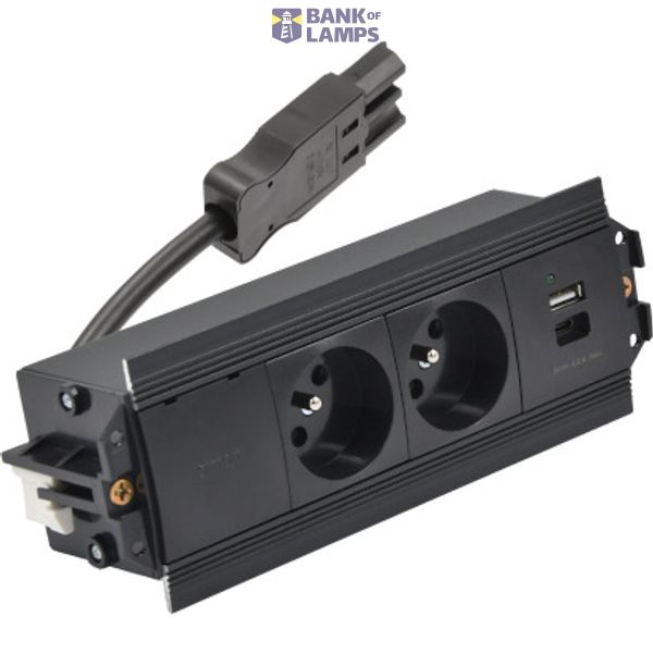 Indesk 2x250V typ E sockets + USB A+C charger; Wieland quick connector; black image 1