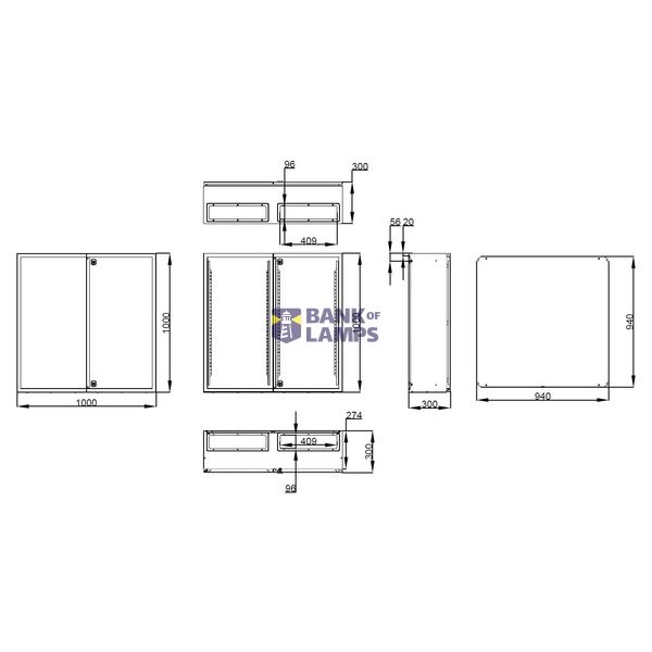 Wall-mounted enclosure 2 doors IP54 H=1000 W=1000 D=300 mm image 5
