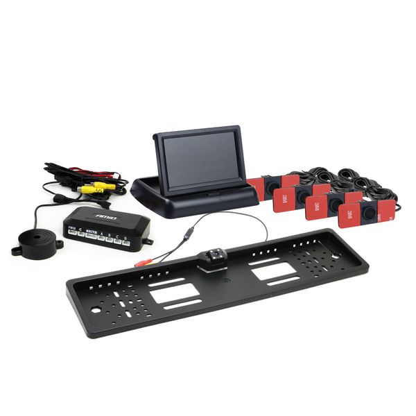 Parking assistant system TFT02 4,3" with HD-402-LED 4 sensors black inside mount image 1