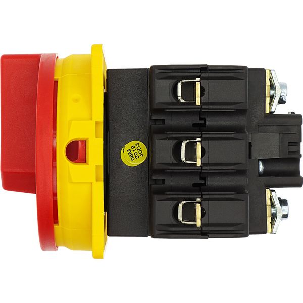 P3-100/EA/SVB Main switch, P3, 100 A, flush mounting, 3 pole, Emergency switching off function, With red rotary handle and yellow locking ring, Lockable in the 0 (O image 33