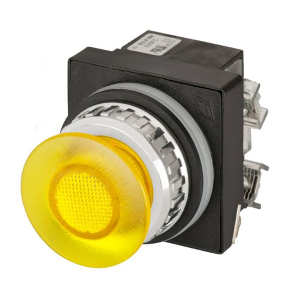 Mushroom push-button Ø 35, illuminated, momentary, yellow, led BA9S 24V, N.O.+N.C. image 1