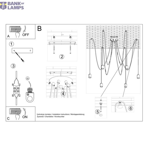 EDISON CHANDELIER 5 BLACK E27 5X60W IP20 image 6