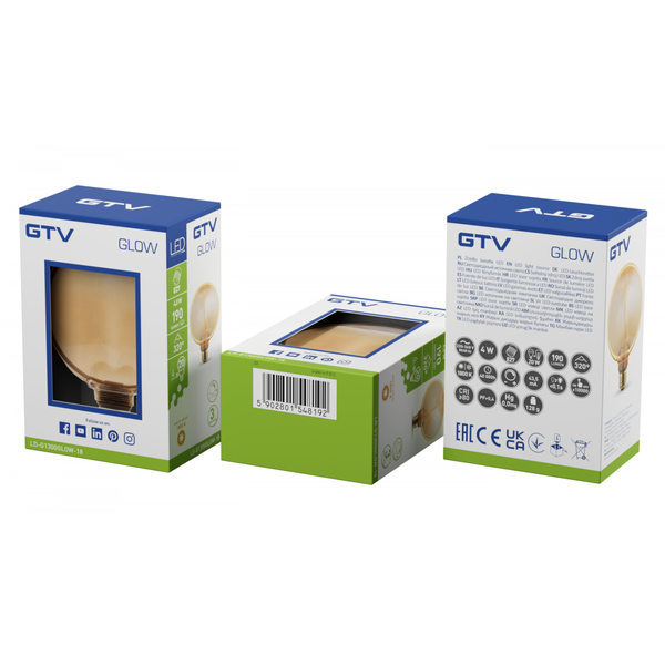 LED Bulb GLOW, E27, G130, 4 W, 190 lm, 1800K, AC220-240V, 320° image 1