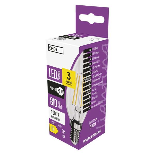 LED Filament Candle Bulb / E14 / 6 W (60 W) / 810 lm / Neutral White image 1