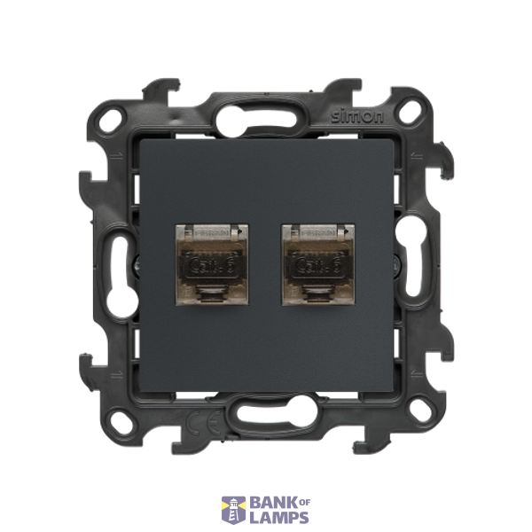 Double IT socket RJ45 category 6, (module), Simon 24, IP20, graphite mat image 1